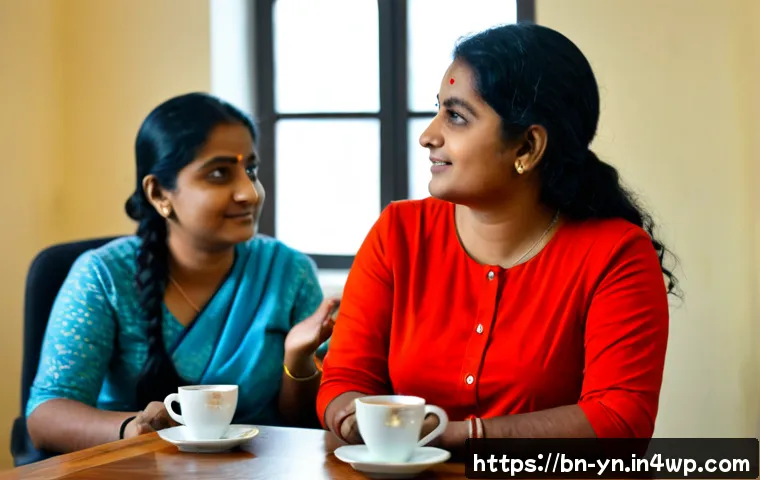 감정 표현을 통한 신뢰 구축법 - Photorealistic candid scene of two Bengali coworkers in a calm modern office, one person speaking op...